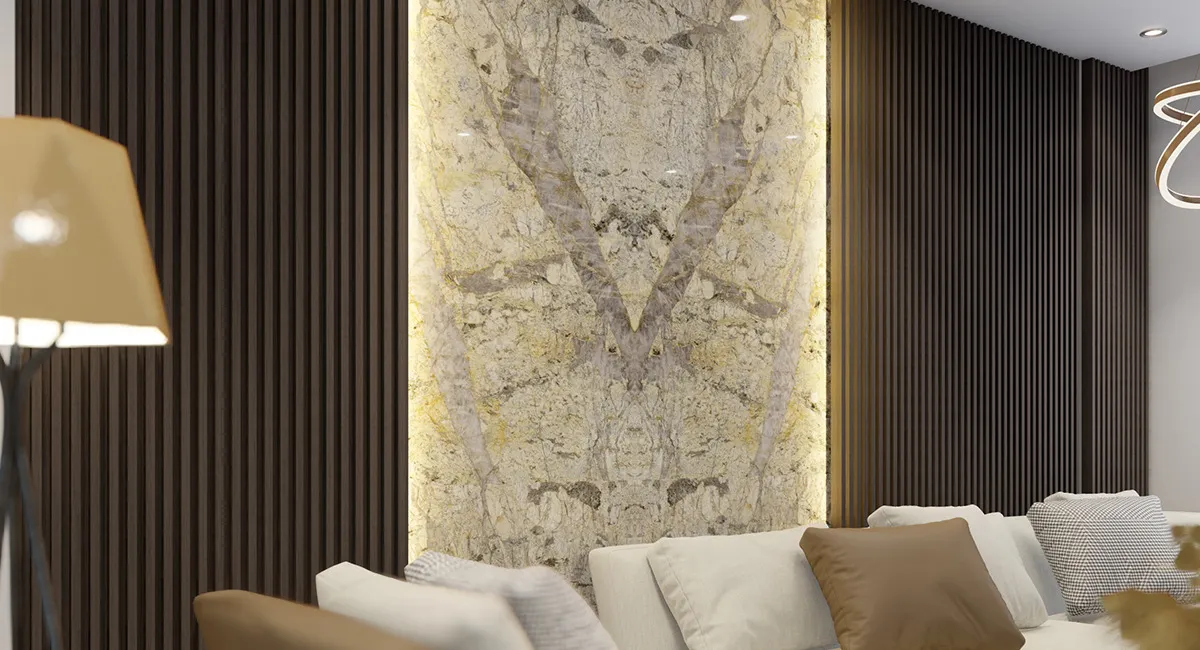 Гранит Centauros в интерьере панно / панно с подсветкой / камень с подсветкой